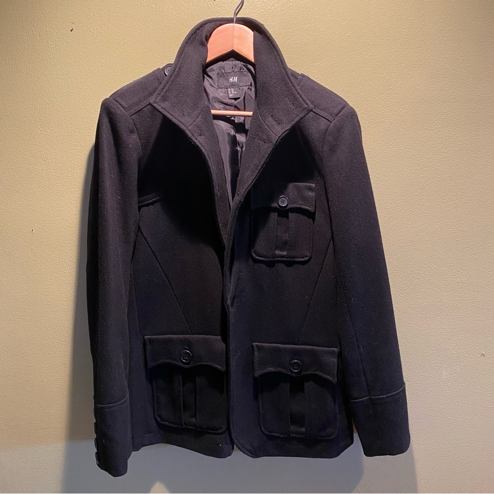 Pea coat black H&M wool 40R